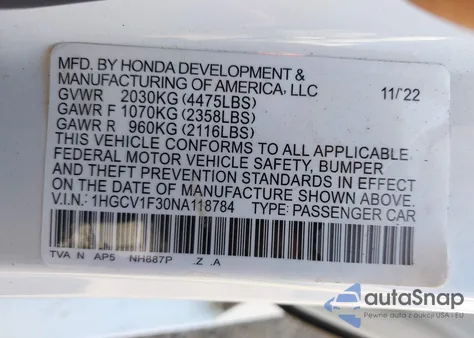 2022 Honda Accord Sport Special Edition из США, поврежденный, VIN 1HGCV1F47NA120394